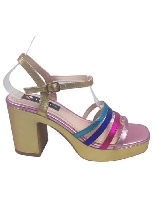 Sandalia de fiesta con tacón ancho, multicolor - Timbos Zapatos