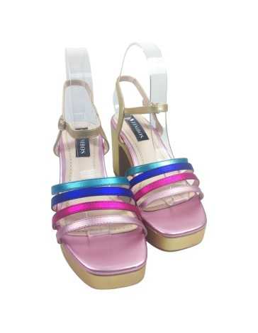 Sandalia de fiesta con tacón ancho, multicolor - Timbos Zapatos