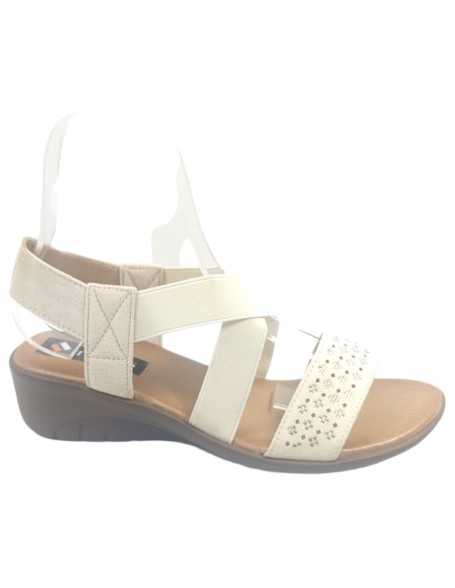 sandalia cuña comoda en color beige - Timbos zapatos
