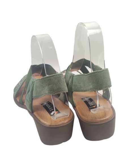 sandalia cuña cómoda en color verde - Timbos zapatos