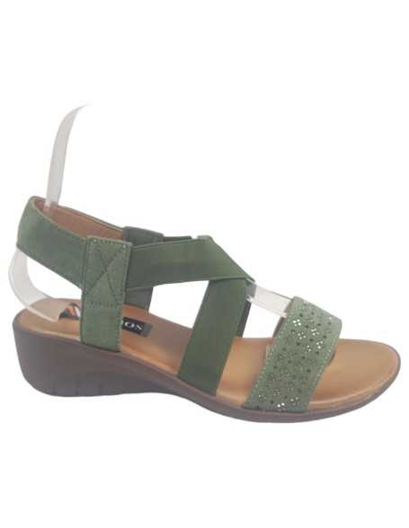 sandalia cuña cómoda en color verde - Timbos zapatos