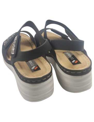 sandalia cuña cómoda en color negro - Timbos zapatos