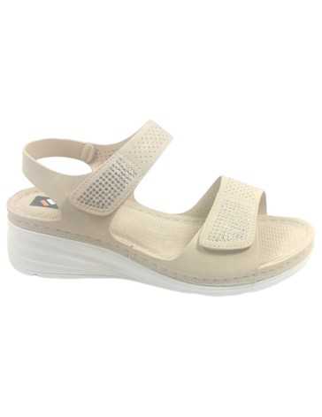 sandalia cuña comoda en color beige - Timbos zapatos