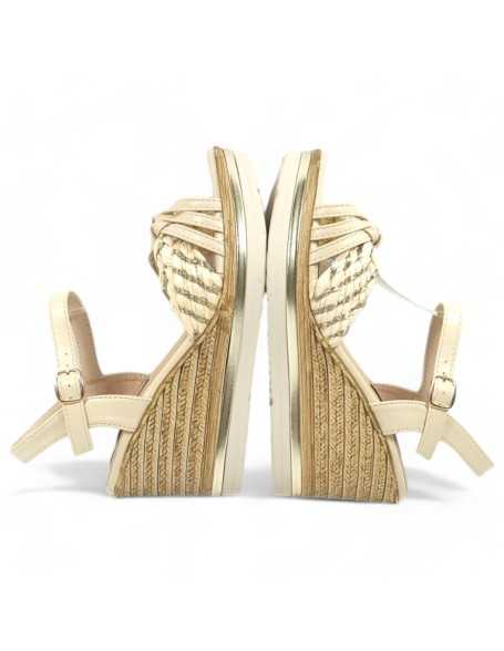 Sandalia cuña y plataforma de esparto color beige - Timbos Zapatos