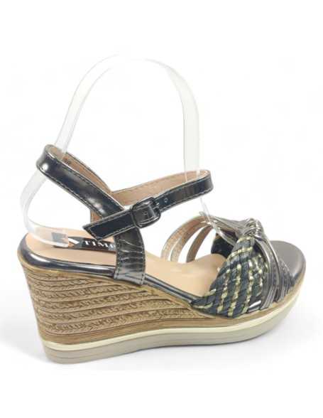 Sandalia cuña y plataforma color bronce - Timbos Zapatos