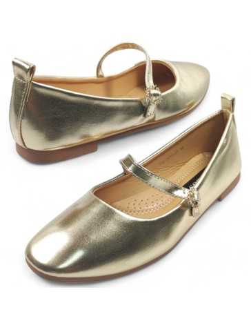 manoletina cómoda de mujer en color dorado - Timbos Zapatos