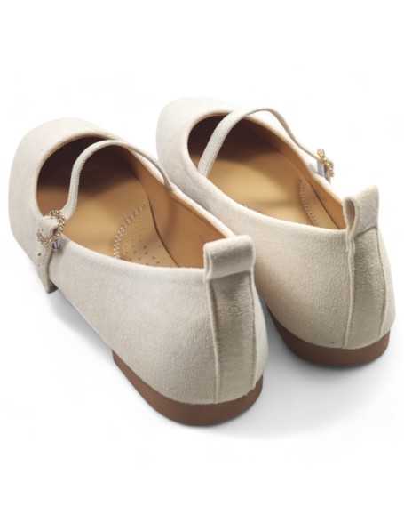 manoletina cómoda de mujer en color beige - Timbos Zapatos