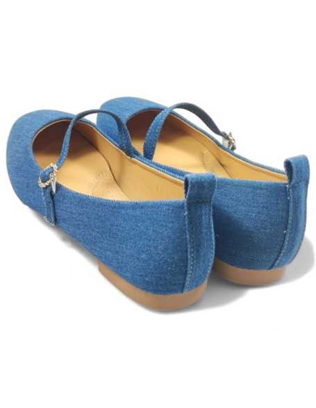 manoletina cómoda de mujer en color azul - Timbos Zapatos