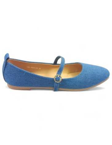 manoletina cómoda de mujer en color azul - Timbos Zapatos