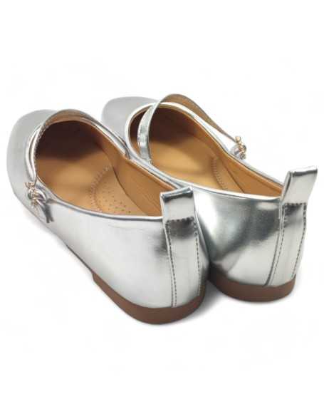 manoletina cómoda de mujer en color plata - Timbos Zapatos