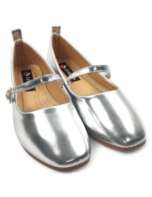 manoletina cómoda de mujer en color plata - Timbos Zapatos
