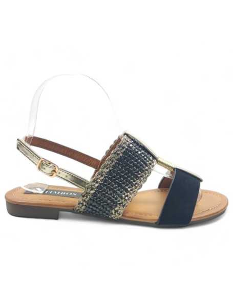 Sandalia plana de verano para mujer negra - Timbos Zapatos