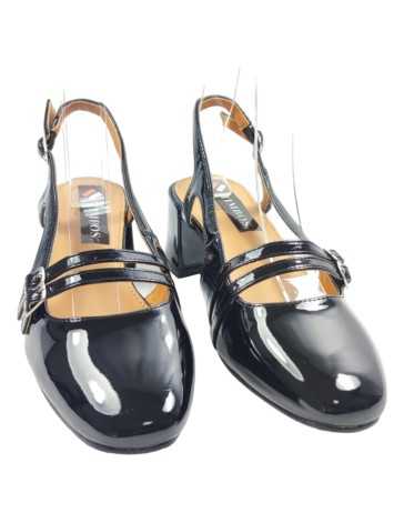 Tacón destalonado negro en charol - Timbos Zapatos