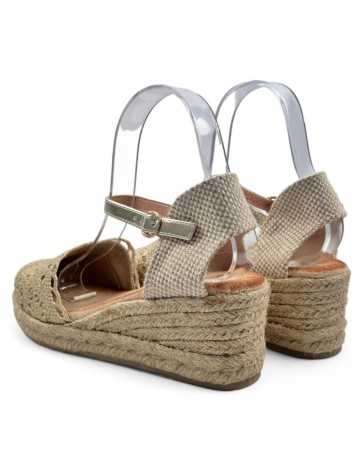 Sandalia cuña y plataforma de esparto color oro - Timbos Zapatos