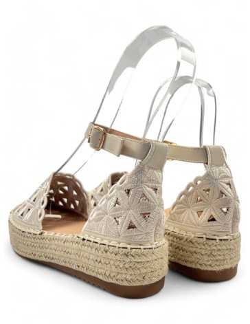 Sandalia plataforma de esparto color blanco - Timbos Zapatos