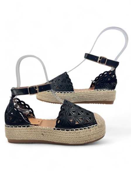 Sandalia plataforma de esparto color negro - Timbos Zapatos