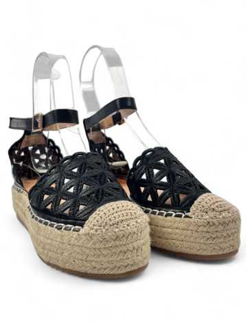 Sandalia plataforma de esparto color negro - Timbos Zapatos