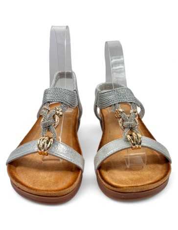 Sandalia plana de verano para mujer plata - Timbos Zapatos