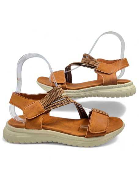 sandalia cuña comoda en color camel - Timbos zapatos