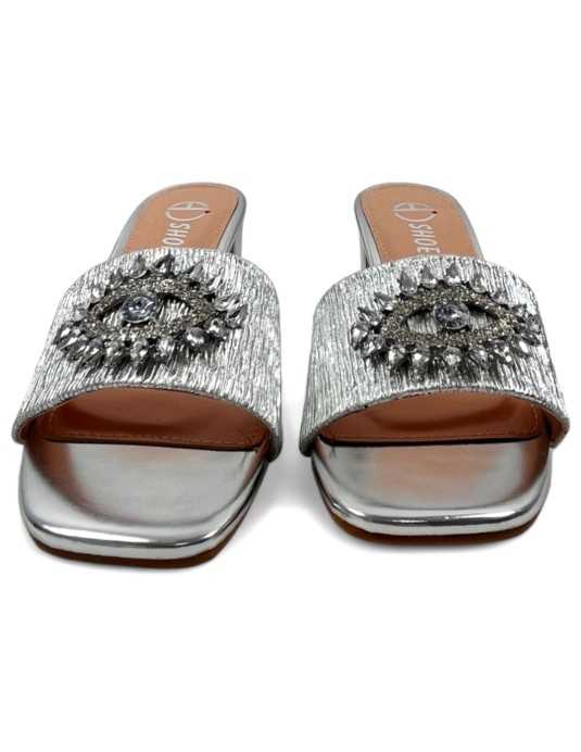 Zueco tacón fiesta color plata - Timbos zapatos