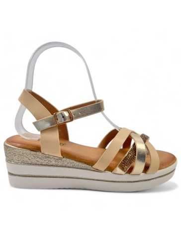 Sandalia cuña cómoda de verano beige - Timbos Zapatos