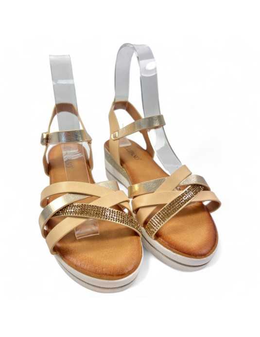 Sandalia cuña cómoda de verano beige - Timbos Zapatos