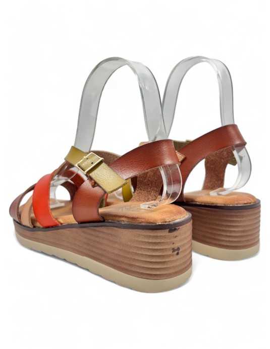 Sandalia cuña cómoda de verano beige, mujer - Timbos Zapatos