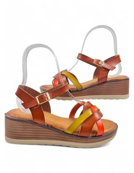 Sandalia cuña cómoda de verano marrón, mujer - Timbos Zapatos