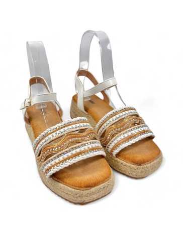 Sandalia cuña y plataforma de esparto color blanco - Timbos Zapatos