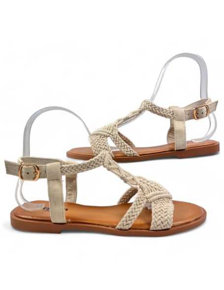 Sandalia plana de verano para mujer beige - Timbos Zapatos