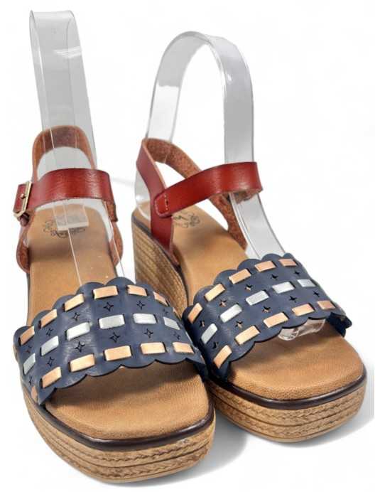 Sandalia cuña de esparto color marino - Timbos Zapatos