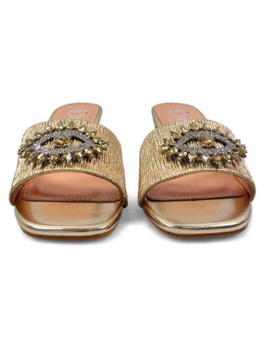 Zueco tacón fiesta color oro - Timbos zapatos