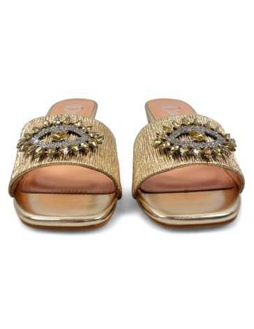 Zueco tacón fiesta color oro - Timbos zapatos