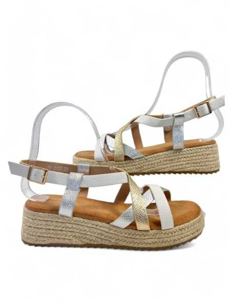 Sandalia cuña y plataforma de esparto color blanco - Timbos Zapatos