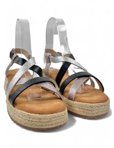 Sandalia cuña y plataforma de esparto color negro - Timbos Zapatos