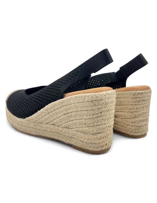 Sandalia cuña de esparto color negro - Timbos Zapatos