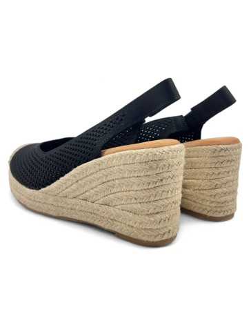 Sandalia cuña de esparto color negro - Timbos Zapatos
