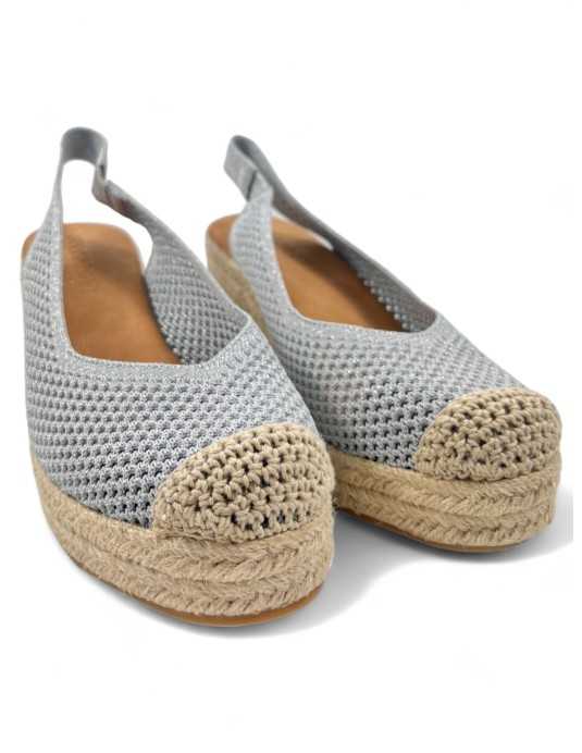 Sandalia cuña de esparto color plata - Timbos Zapatos