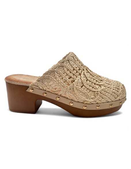 Zueco de madera en color beige - Timbos Zapatos