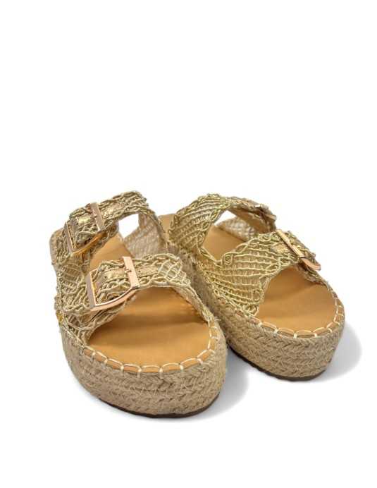 Zueco plataforma esparto de mujer oro - Timbos Zapatos