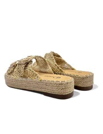 Zueco plataforma esparto de mujer oro - Timbos Zapatos