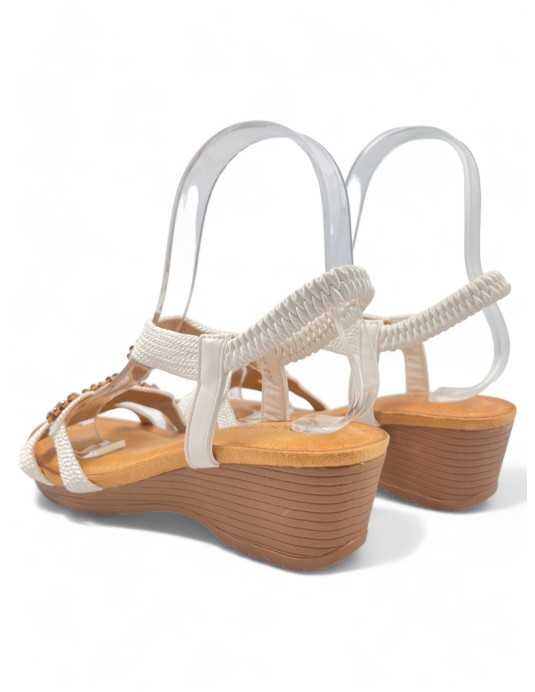 Sandalia cuña cómoda de verano blanco - Timbos Zapatos