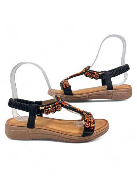 Sandalia plana de verano para mujer negro - Timbos Zapatos