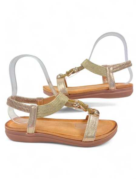 Sandalia plana de verano para mujer oro - Timbos Zapatos