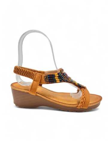 Sandalia cuña cómoda de verano camel - Timbos Zapatos