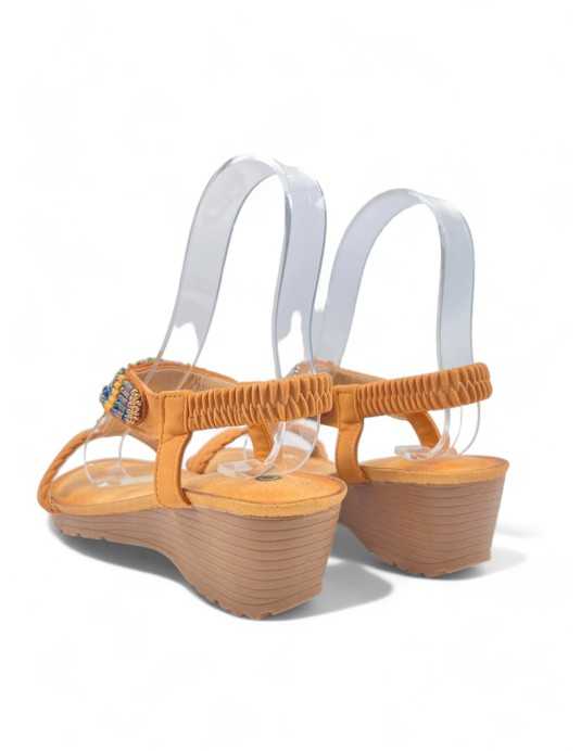 Sandalia cuña cómoda de verano camel - Timbos Zapatos