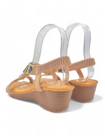 Sandalia cuña cómoda de verano nude - Timbos Zapatos