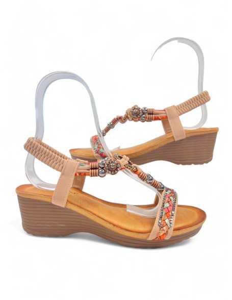 Sandalia cuña cómoda de verano beige - Timbos Zapatos