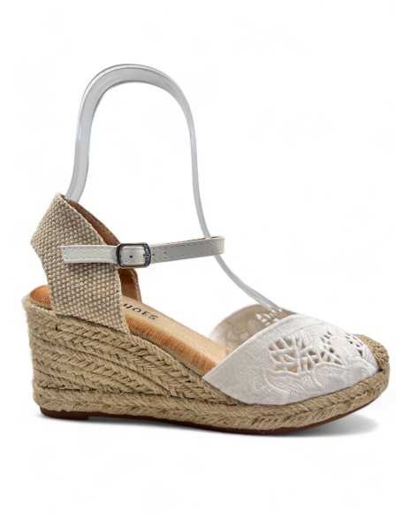 Sandalia cuña y plataforma color blanco - Timbos Zapatos