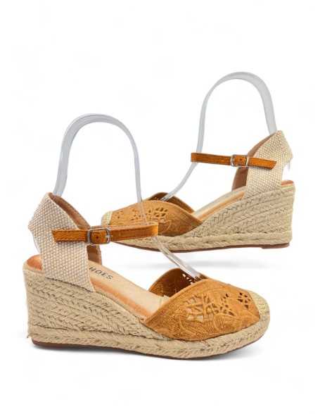 Sandalia cuña y plataforma color camel - Timbos Zapatos